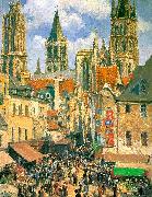 Camille Pissaro The Old Market Town at Rouen Norge oil painting reproduction
